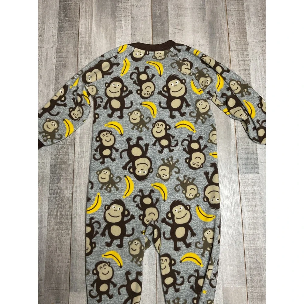 Carters 24M Monkey Banana Fleece Footed Pajamas Grey Brown Zip Up Sleeper